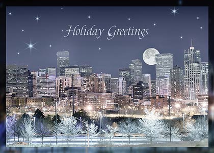 Denver Evening Skyline Holiday Card