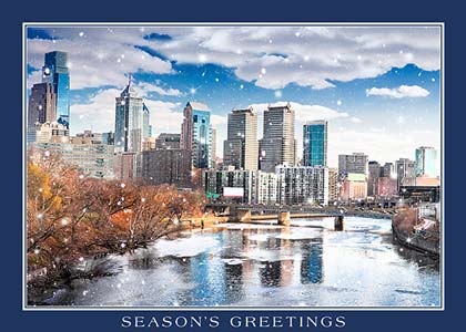 Philadelphia River Skyline Holiday Card