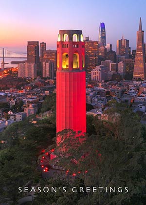 San Francisco's Red Coit Tower Holiday Card
