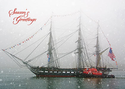 Snowing on Ironsides Boston Holiday Card
