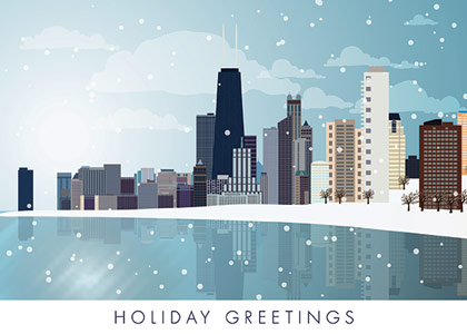 Snowing on Chicago Skyline Holiday Card