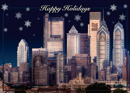 Evening Skyline of Philadelphia Holiday Card