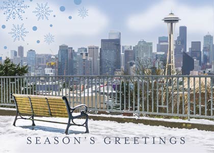 Seattle Bench Skyline Christmas Holiday Card