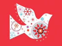 Contemporary Dove charity holiday card features a  contemporary dove with snowflakes on a red background recycled paper stock. .  You can personalize the inside with your own verse and company name.