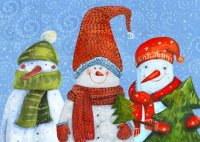 This charity holiday card features three snow buddies holiday dressed and ready for some frolicking holiday fun.  Printed on recycled paper.