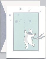 This card includes an embossed polar bear prancing in the snow with silver engraved snowflakes, a border and the polar bear's scarf