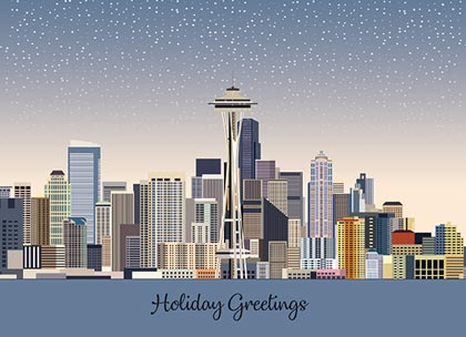 Seattle Sunrise Skyline Holiday Card