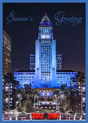Los Angeles City Hall Blue Holiday Card