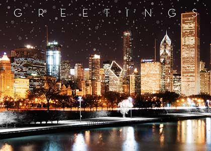 Chicago Skyline Illuminated Holiday Card