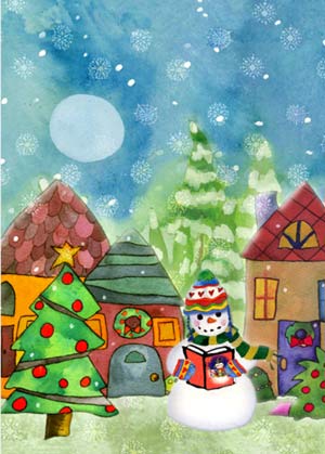 Snowman Reading ProLiteracy Charity Christmas Card