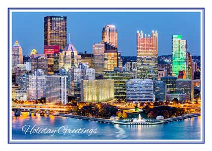 Pittsburgh Skyline at Dusk Holiday Card