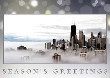 Chicago Skyline in the Clouds Holiday Card