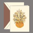 Nothing represents a festive fall and happy holidays like a decorative pumpkin design in elegant, earthy tones. Select from our greeting options for printing on the inside, or create your own; choosing a font and ink color to match your style. The included envelope may be lined for an added touch of elegance.