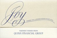 This upscale holiday card features an eye-catching holiday message in Navy colored ink on a champagne colored card stock and your firm name printed at the bottom of the card inside that is visible when closed.  Cream envelopes are included and you can upgrade to include EasyStick sealing envelopes. Upgrade with distinctive envelope liners for an added touch.