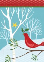 This charity card features a red bird holding a spring of holly and printed on recycled paper.  You can personalize the inside of this card with your holiday message and company name.