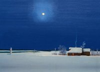 Featured with this charity card is a  peaceful country winter scene of a field of snow and home with a moon filled sky.  Printed on recycled paper.