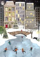 This festive holiday card features nighttime skaters in an urban setting with a rising full moon in the background.  This charity card benefits the National Alliance to End Homelessness.