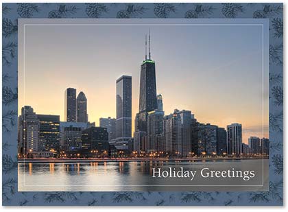 Northern Chicago Sunset Skyline Holiday Cards
