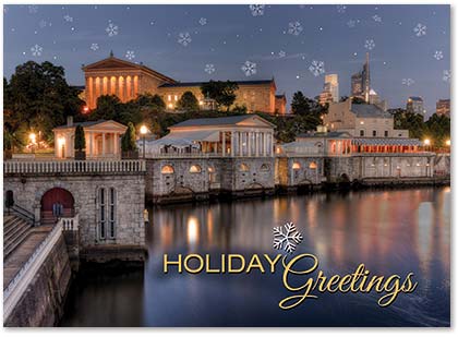 Philadelphia Water Works Skyline Holiday and Christmas Card