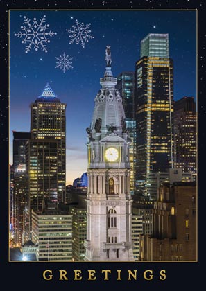 Philadelphia City Hall at Sunset Business Holiday Cards