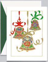 This colorful and impressive Crane holiday card is heavily engraved with a distinctive gold foil printed ribbon.  Unlined matching envelopes are included, but you can upgrade to a Forest Green on other colored liners.