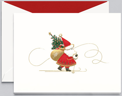 Crane SKIING SANTA Christmas Card