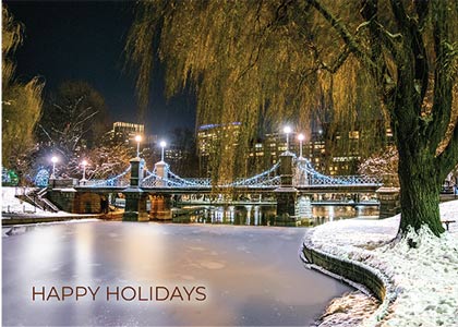 Boston Common Bridge at Night Holiday Card