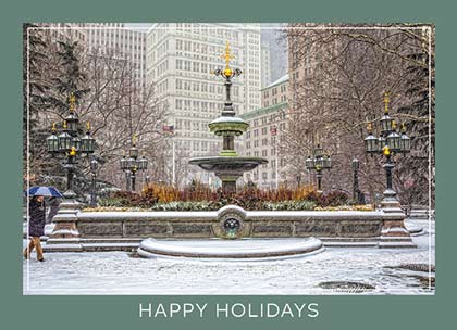 New York City Hall Park Fountain Holiday Card