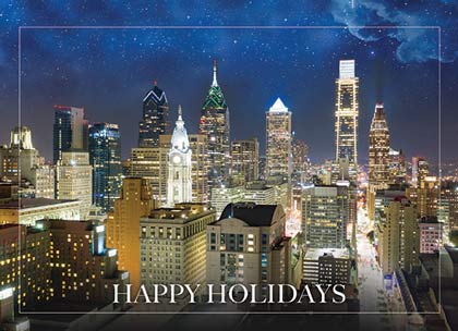 Philadelphia Nighttime Inner City Holiday Card