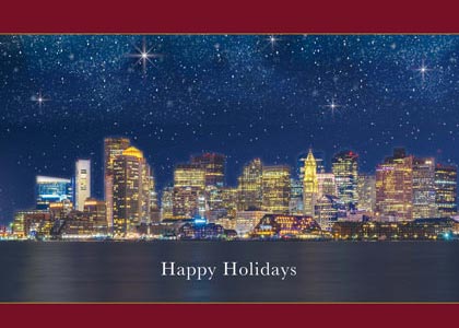 Boston Night Skyline (D1939) Holiday Card