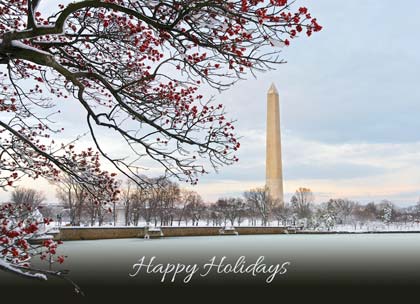 Washington Monument Sunset Holiday Card