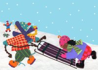 Teamwork is part of a fun day of sledding with thishis charity card which is printed on Recycled 12pt coated paper and includes a white unlined square flap envelope