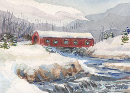 Quechee Bridge (ED1537) Environmental Defense charity holiday cards from Artline Greetings
