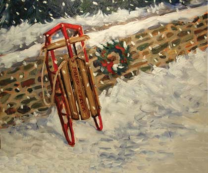 Sled in Winter (ED0415) Environmental Defense charity holiday cards from Artline Greetings