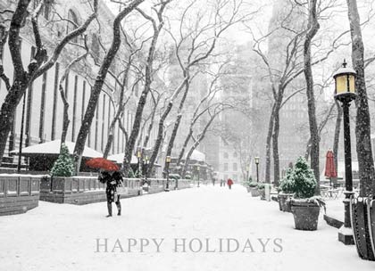 Snowing in Bryant Park New York Christmas Card
