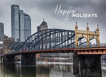 The colorful Smithfield Street Bridge in Pittsburgh is the oldest working bridge in the city.