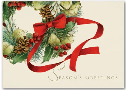 Holiday Wreath Season's Greeting with a Holiday Wreath Christmas Card