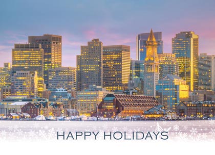 Boston Twilight Skyline Holiday Card