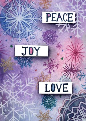 Peace Joy Love Charity Holiday Card supporting Feeding American
