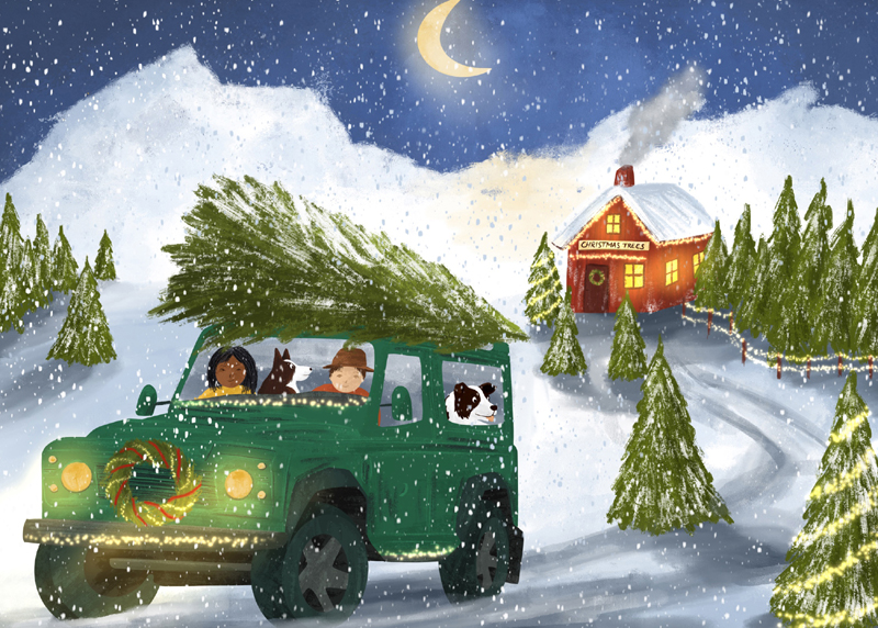 Green Jeep Charity Holiday Card supporting Our Military Kids