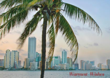 Miami Skyline at Dusk Holiday Card