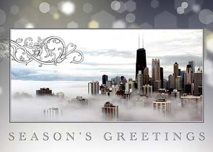 Chicago Skyline in the Clouds Holiday Card